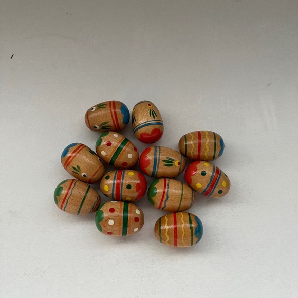 SET OF 12 PAINTED WOODEN EGGS - Picture 1 of 1